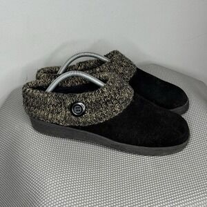 Clarks  Black and‎ Tan suede women knit collar clog sandal slipper size 9